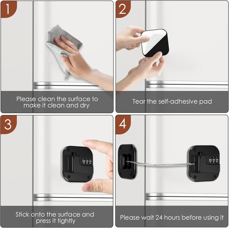 Himake Refrigerator Lock, Combination Lock for Refrigerator Cabinets, Drawers, Heavy Duty Fridge Lock, Easy Install No Keys Needed (Black-2Pack) - Image 5